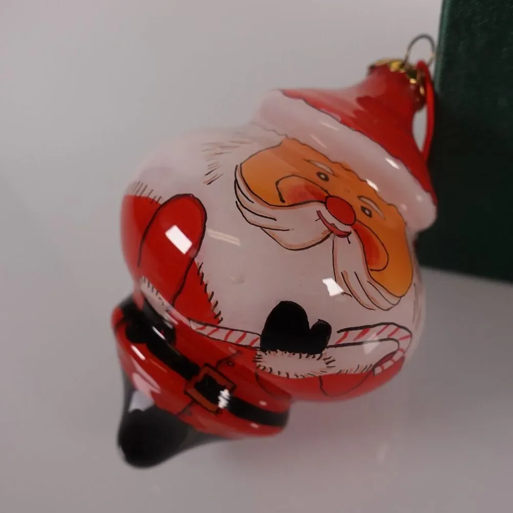 Vintage Hand-Blown Inside Painted Christmas Holiday Santa Glass Ornament in Box